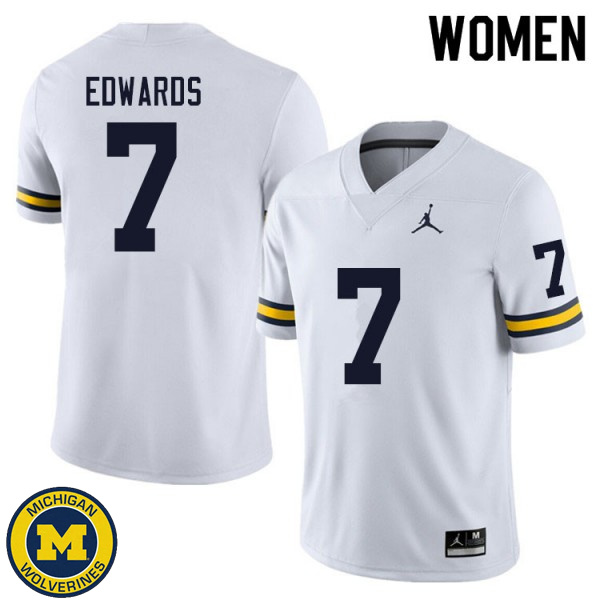 Women's Michigan Wolverines #7 Donovan Edwards White Official Game Jersey